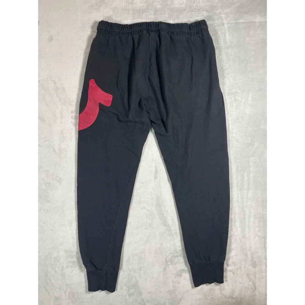 True Religion Sweatpants Men L Black Joggers Big Horseshoe Logo Lounge Athletic